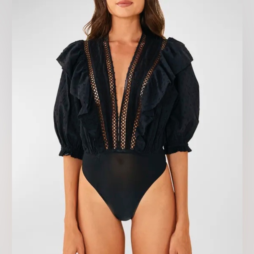 Farm Rio Black Lace Thong Bodysuit, XS